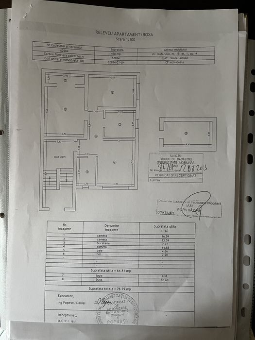Vand apartament cu 3 camere, decomandat, etaj 1