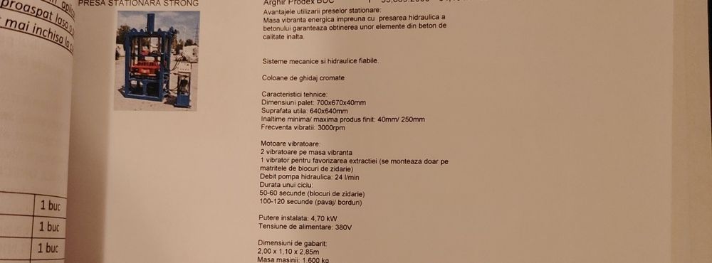 Vând vibropresă staționară STRONG – Stare impecabilă, 6 luni utilizare