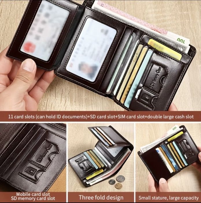 Мъжки удобни кожени портфейли с две лица /Защитени, стилни и елегантни