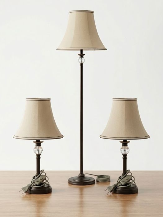 Set 3 lămpi elegante – Lampadar podea + 2 Veioze noptieră (Stil Clasic / Cristal)