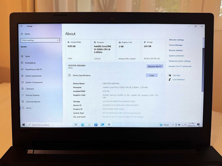 Laptop Lenovo IdeaPad 100-15IBD i5 5200U 8Gb SSD 256 Gb GeForce 920MX