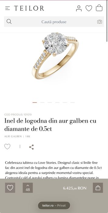 Inel de logodna Teilor din aur galben cu diamante