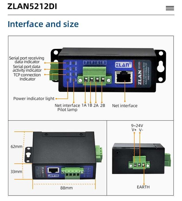 zlan5212di RS485 изолиран mqtt шлюз