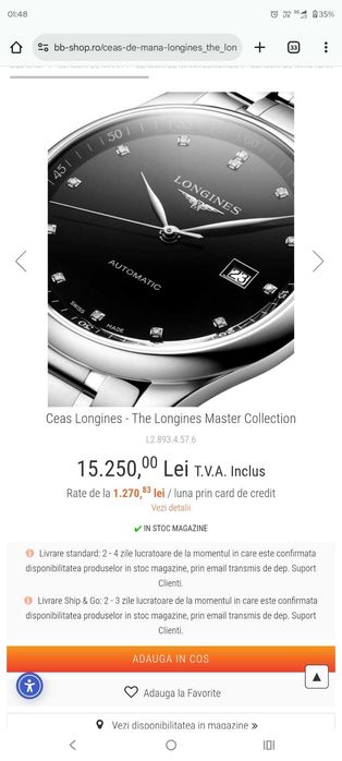 Ceas Longines - Automatic Swiss Made -  13 diamante Top Wesselton