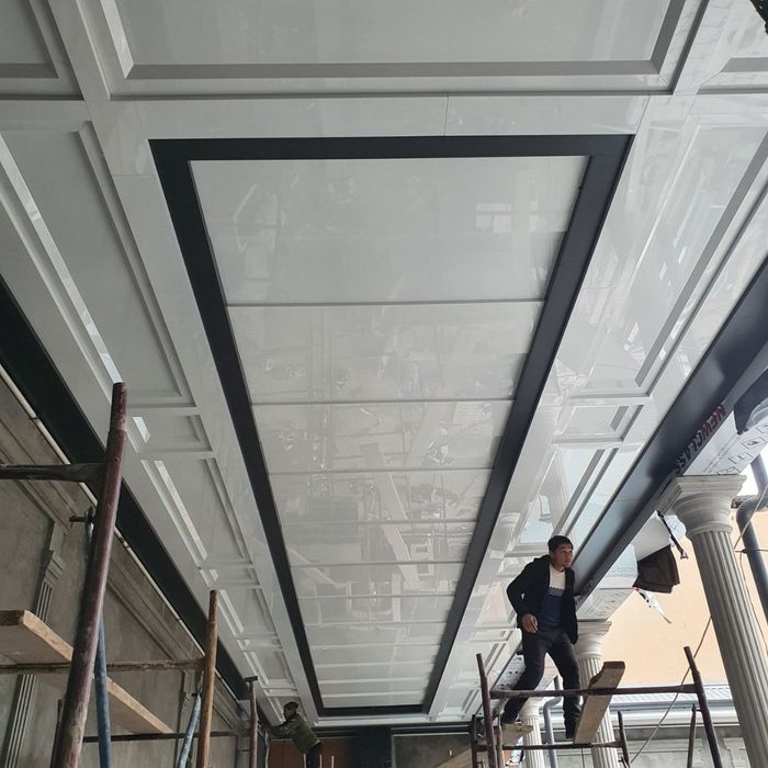 Алюкабонд Травертин алкафон алукабон фасадные работа навес Alyukabond