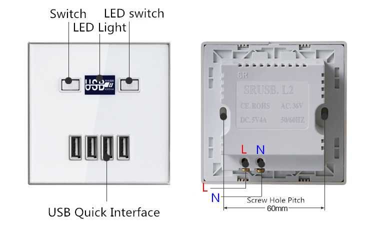 Priza cu 4 porturi Usb DC 5V, 4A