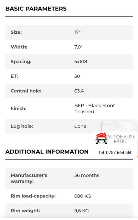 Jante 17 Ford Focus Kuga Mondeo C-max S-Max Transit 5 x 108 R17