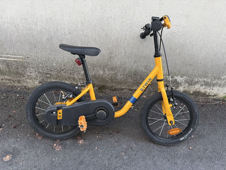 Bicicleta copii Btwin 2 in 1 Discover 500 14” galben copii 90-110 cmm