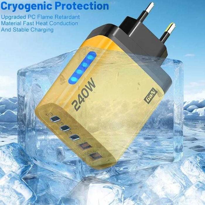 240W 2хUSB3.0QC USB Type-C 3xPD Зарядно Смартфони Quick Charge 3.0 LED