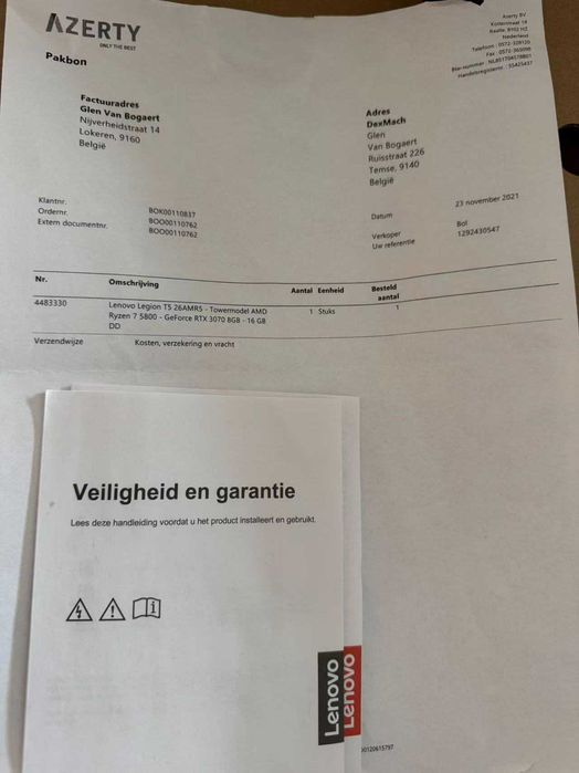 Геймърски Ryzen 7 5800/RТX 3070/16gb рам/SSD 1tb/LENOVO Legion/RGB Top