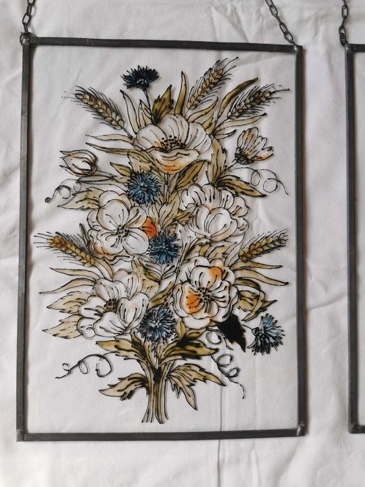 Pictura pe sticla cu rame metalice si lantisoare -2 tablouri