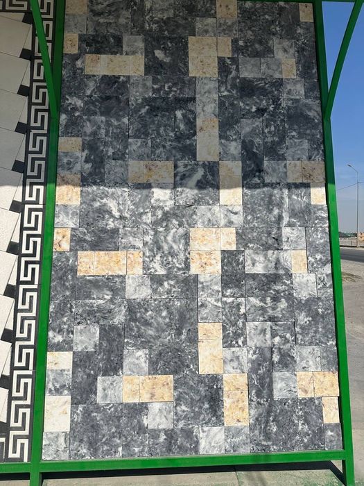 Брусчатка с эффектом мрамора, прочная и красивая.