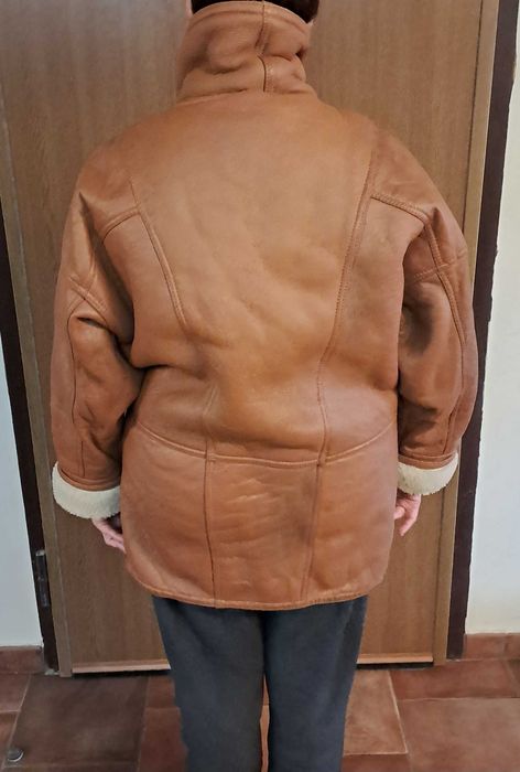 дамско палто кожух, естествена телешка кожа, кафяво супер