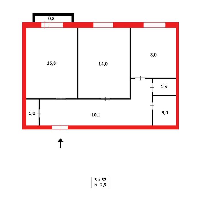 Улучш. 2х ком кв, 52кв.м. 3/3эт, год 1964 Помощь в Ипотеки