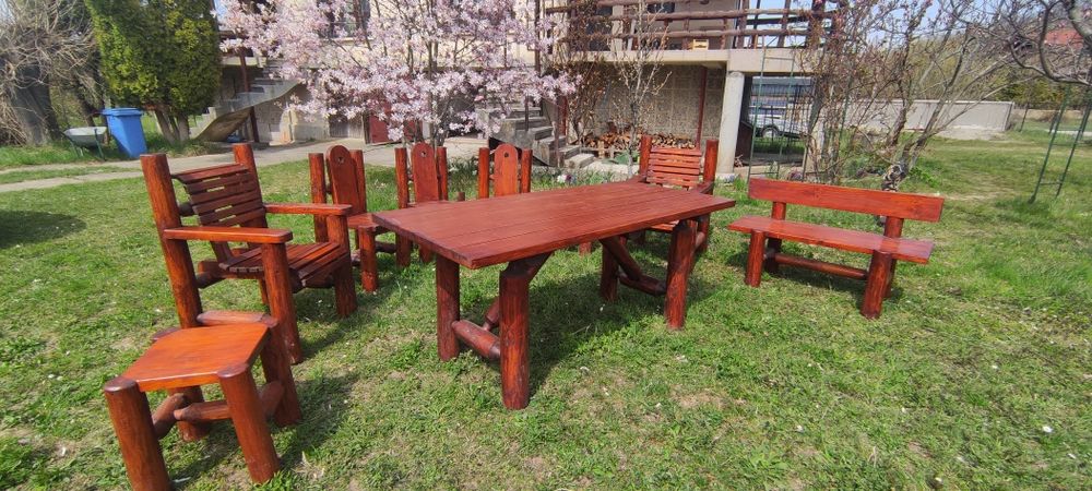 MEGA OFERTA Set masa scaune banca  Lemn masiv Terasa Curte