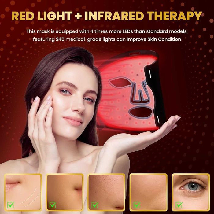 Masca LED Terapie Lumina Rosie si Infrarosu 240 LED-uri 4 Moduri