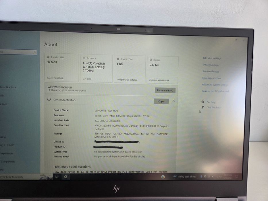 Laptop HP ZBook Fury 15 G7 Mobile Workstation i7-10850H