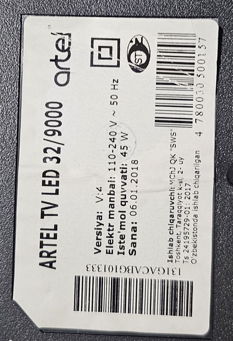 Artel  televizor 32 Sotiladi. Ekrani singan