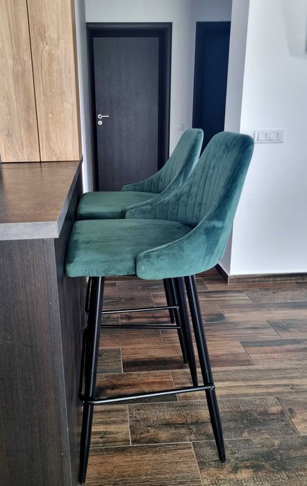 Scaune bar, catifea verde