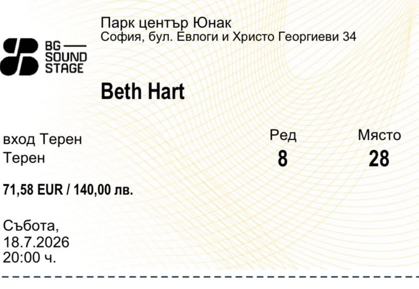 Продавам билети за концерт на Beth Hart