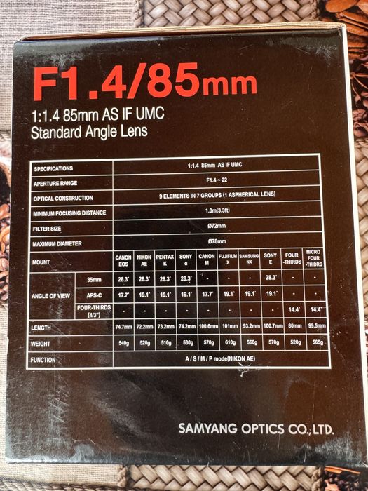SAMYANG F1.4 / 85mm