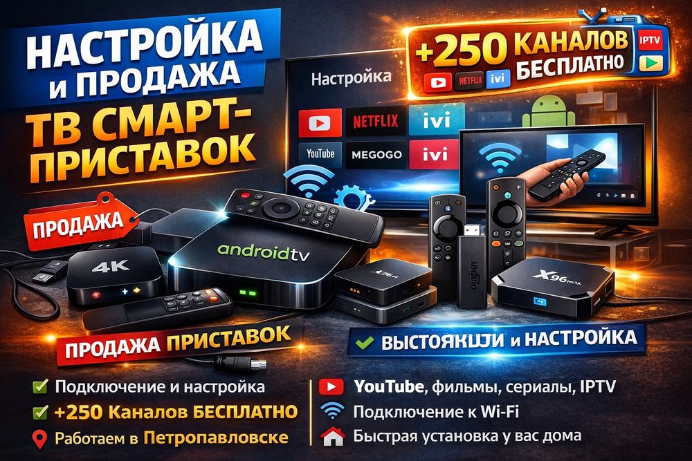 Настройка и продажа ТВ Smart-приставок.