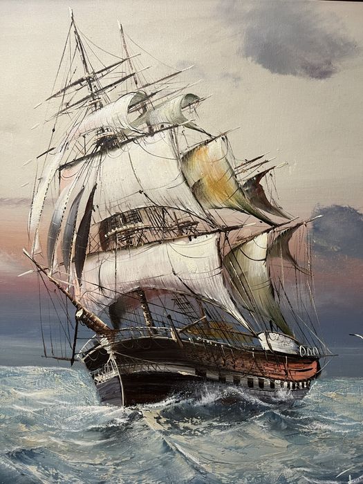 Картина-красив,морски пейзаж с ветроходни кораби