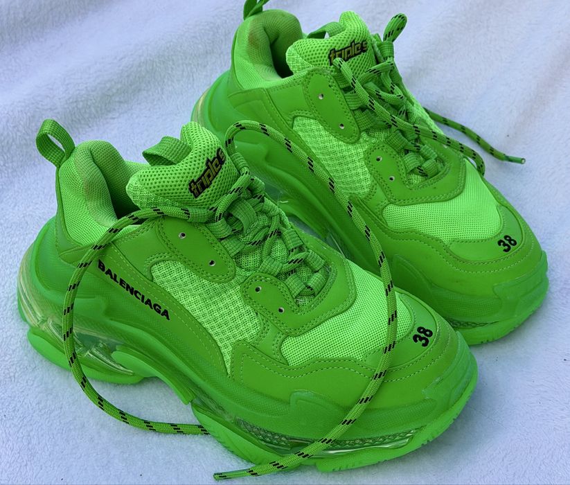 Balenciaga Ttriple S уникални дамски смимкърси елелтриково зелено Топ качество 38