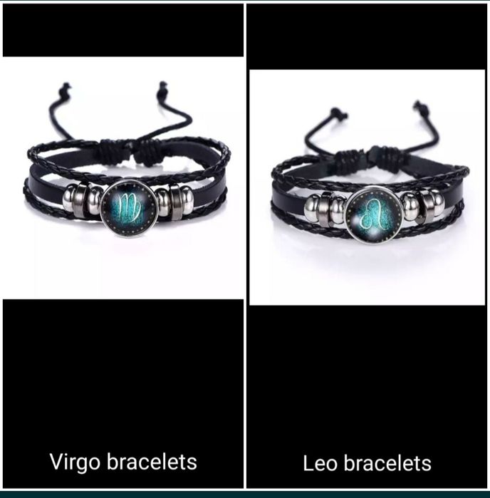 Кожена гривна с зодия фосфорна светеща