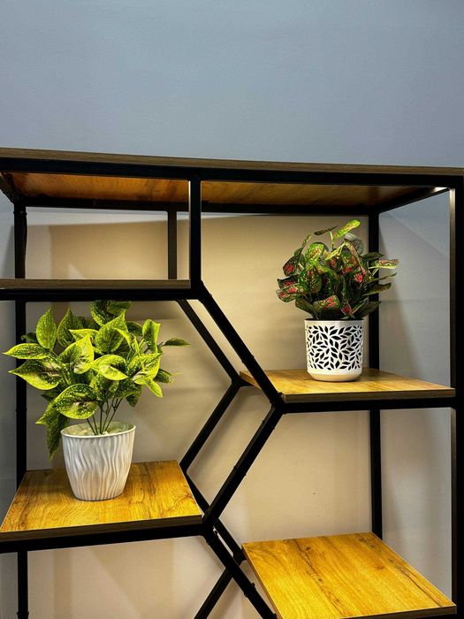 Стильный ЛОФТ МЕТАЛЛИЧЕСКИЙ стеллаж с полками под дерево ОФИС/ДОМ