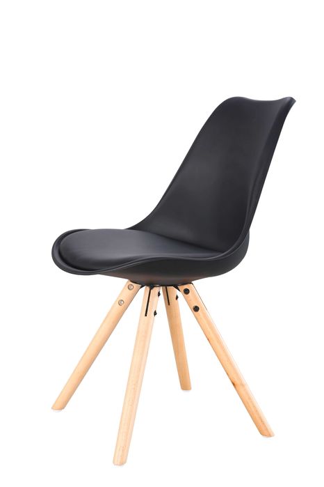 Set 6 Scaune dining lemn si PVC stil scandinav maro si negru