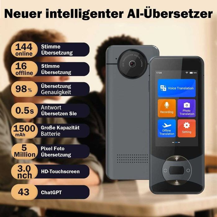 преводач AI W10, 137+ езика, 11 офлайн, 3'' сензорен екран