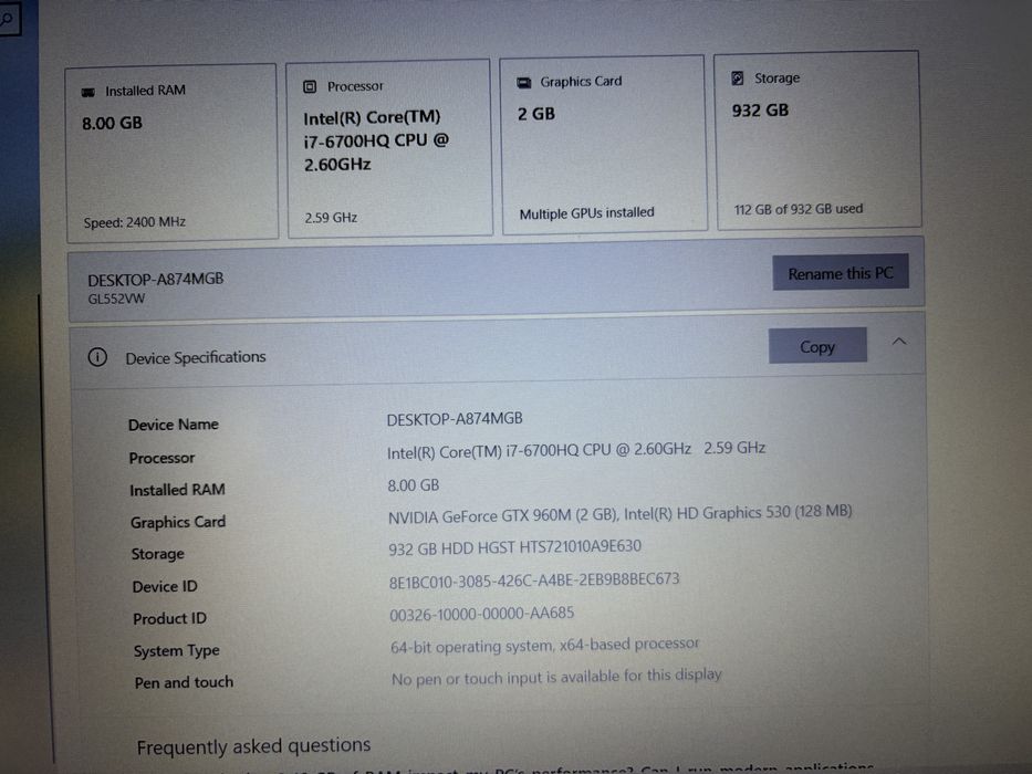 Laptop Asus GL552V Republic of Gamers