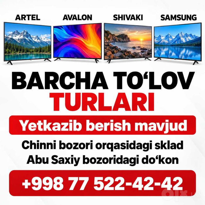 Televizorlar Artel, Avalon, Shivaki, Samsung — kafolatli