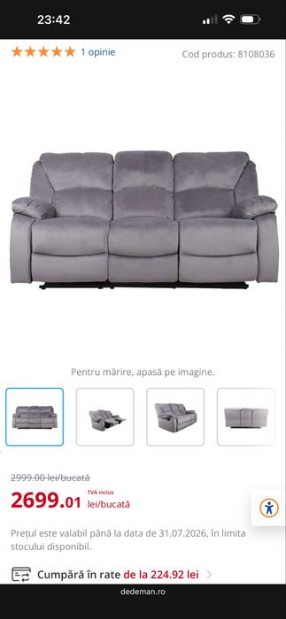 Canapea recliner 3 locuri