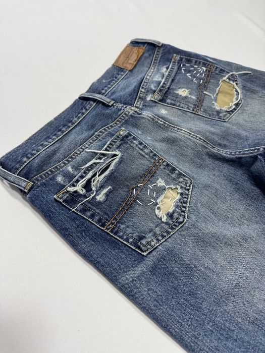 Blugi reworked Polo Ralph Lauren ripped camo distressed blue & camo