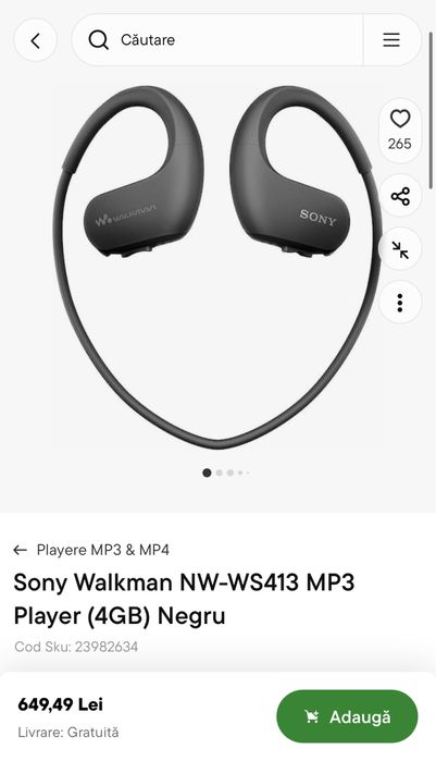 MP3 player NW-WS413 Sony, sigilat, transport INCLUS