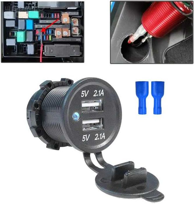 USB зарядно с 2 гнезда за вграждане в таблото 12/24V - 1A/2.1A