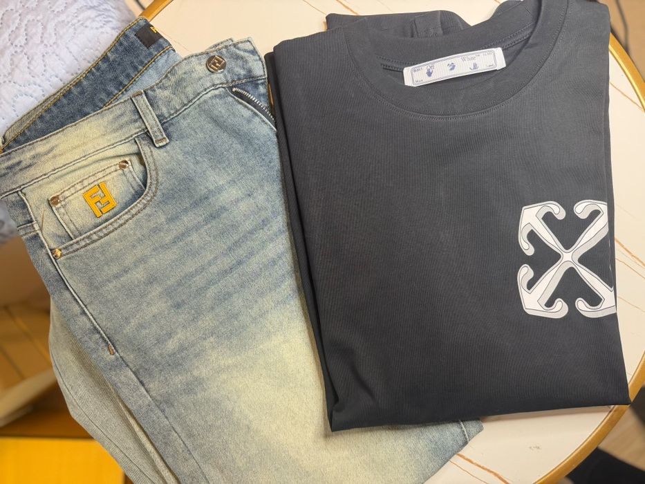 Blugi Fendi și tricou Off White PACHET PROMO
