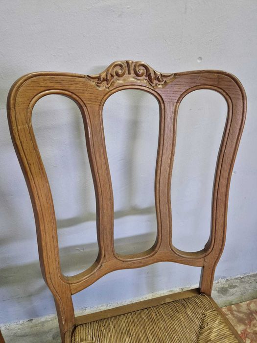 6 броя трапезни столове от бял дъб и ратан в стил "ЛУИ XV"