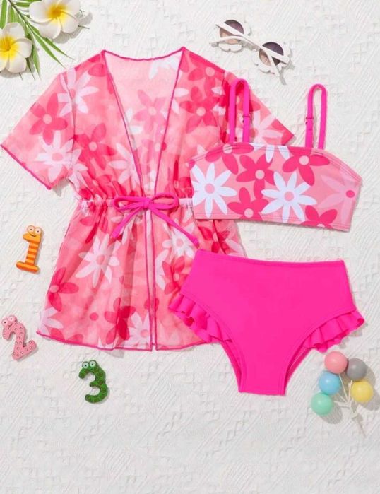 Детски розов бански от 3 части