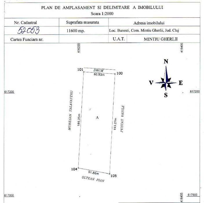 Teren 11.600 mp lângă Gherla – panoramă superbă, apă și curent în apropiere, LEA 20 kV și post trafo