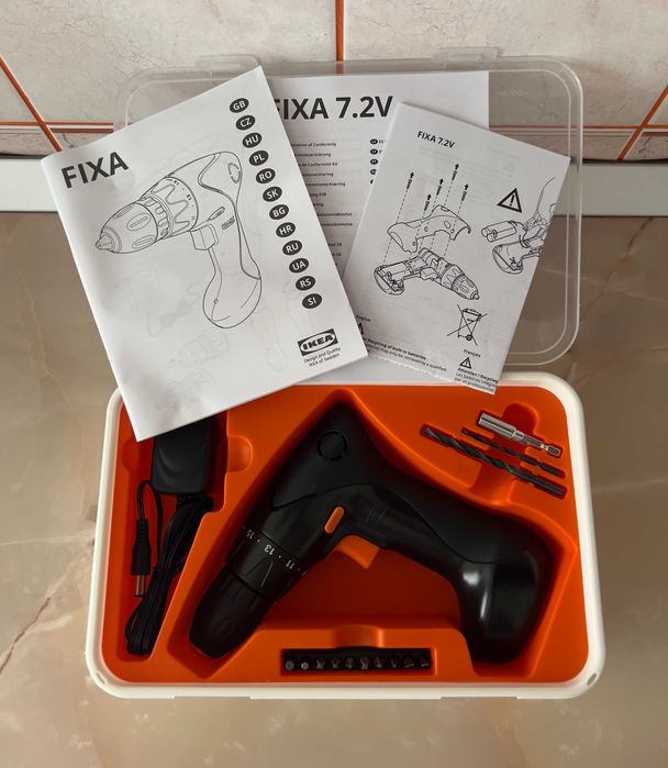 Șurubelniță / bormașină IKEA FIXA 7.2V Li-Ion – kit complet, ca nouă
