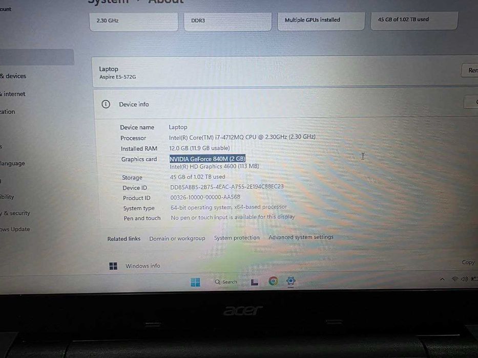 Laptop Acer Aspire E5 - i7 Quad Core | 12GB RAM | SSD Samsung | Mentenanță la zi