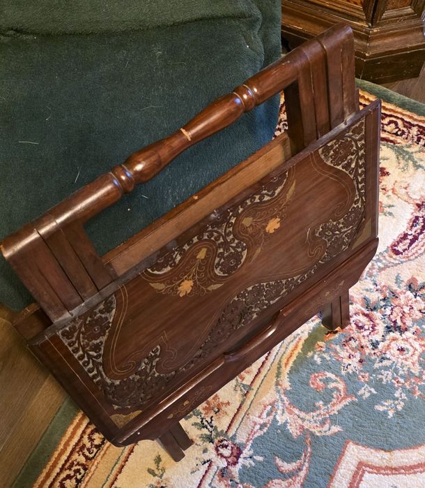 Masa Maroc sculptata manual in lemn trandafir, nserții bronz  pliabila