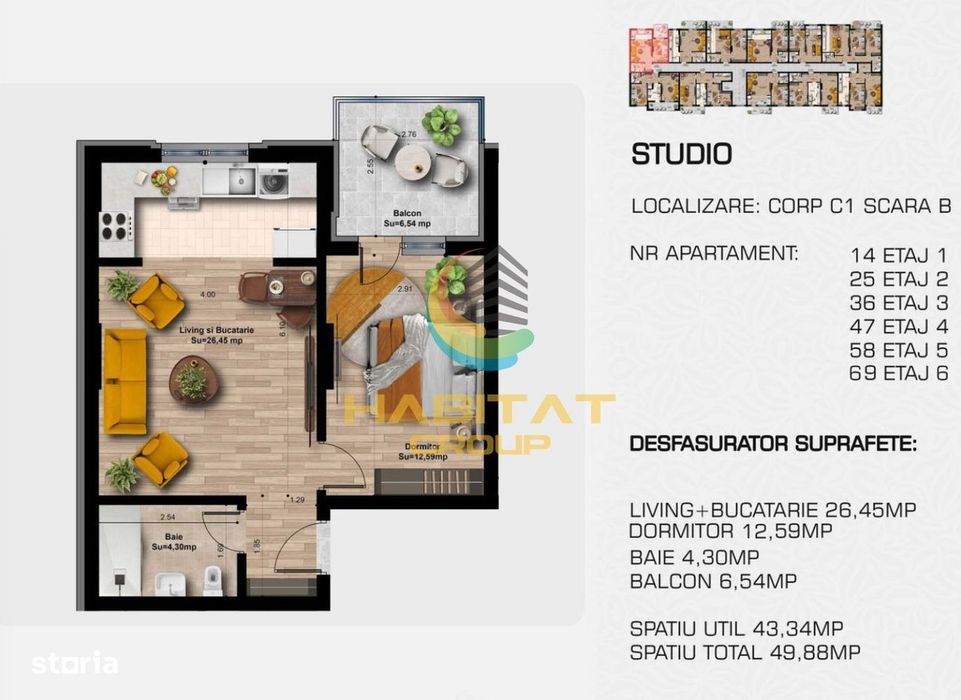 Apartament tip studio / 50 mp / Metrou Berceni