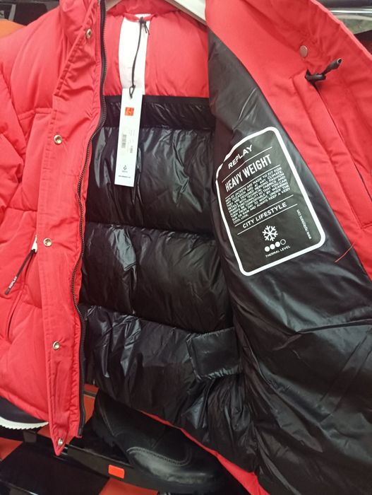 Оригинално дамско яке Replay XS S ново зимно червено пухено