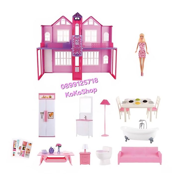 Детска къща с  кукла,асансьор и пълно обзавеждане/двуетажна къща кукли