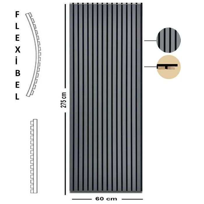 Акустични стенни панели 60/275 см. Антрацит/Крем/Черен