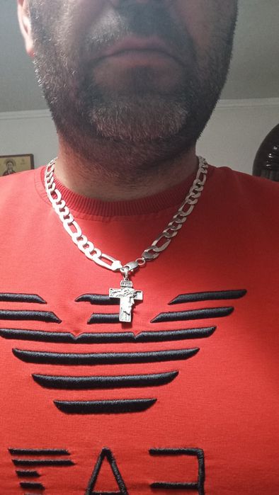 Cruce+lanț, masive, argint 925